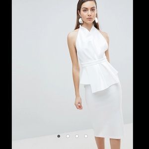 ASOS DESIGN premium scuba halter wrap midi dress